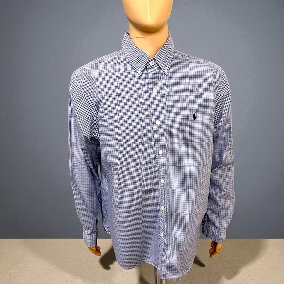 Polo by Ralph Lauren Men’s Blue & Black Plaid Button-Down Dress Shirt - Picture 8 of 16